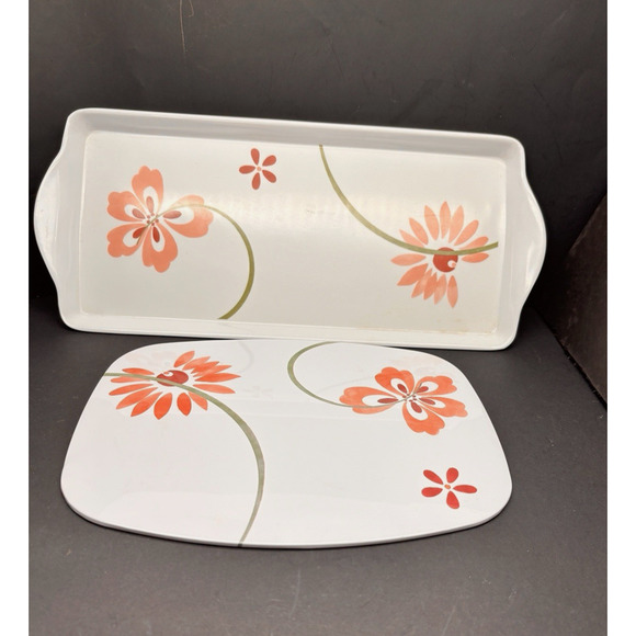Pretty CORELLE Coordinates PRETTY PINK Pattern Tidbit Tray & Heat Pad Trivet - Picture 2 of 12